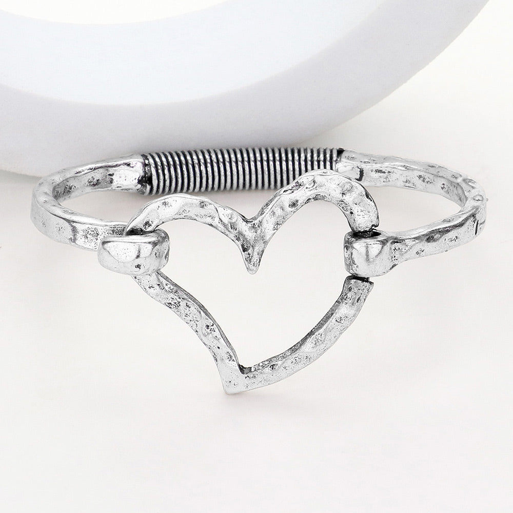 Women's Hammered Metal Heart Hook Bracelet