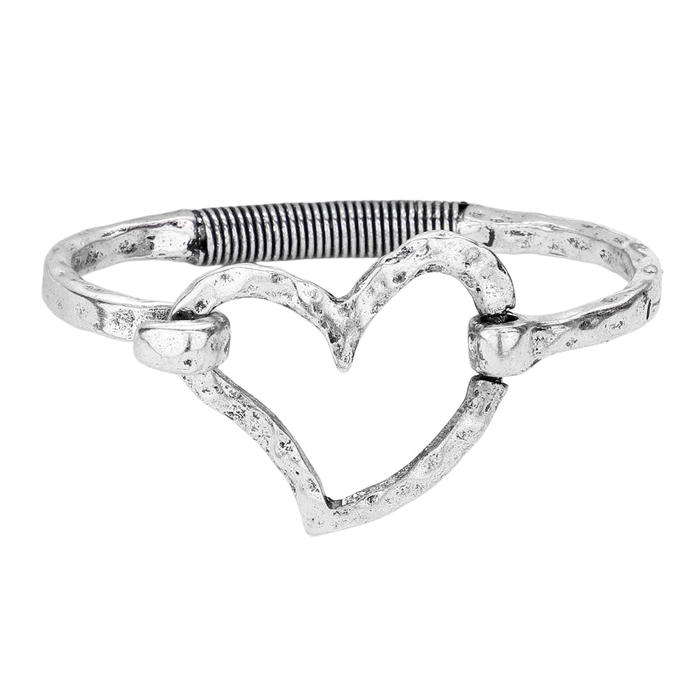 Women's Hammered Metal Heart Hook Bracelet