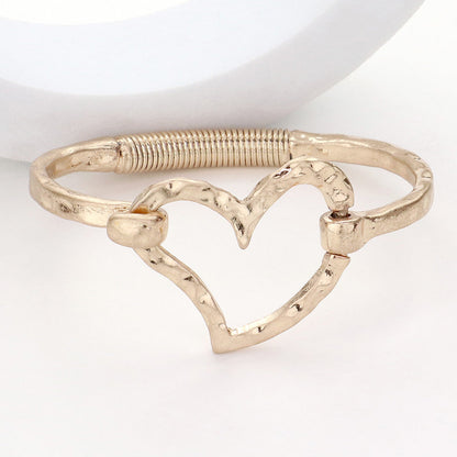 Women's Hammered Metal Heart Hook Bracelet