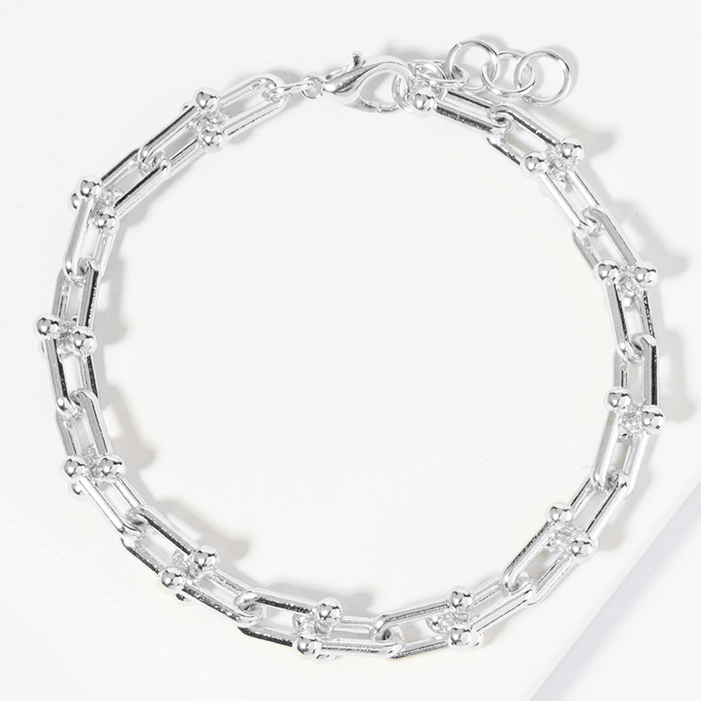White Gold Dipped Metal Hardware Link Chain Bracelet