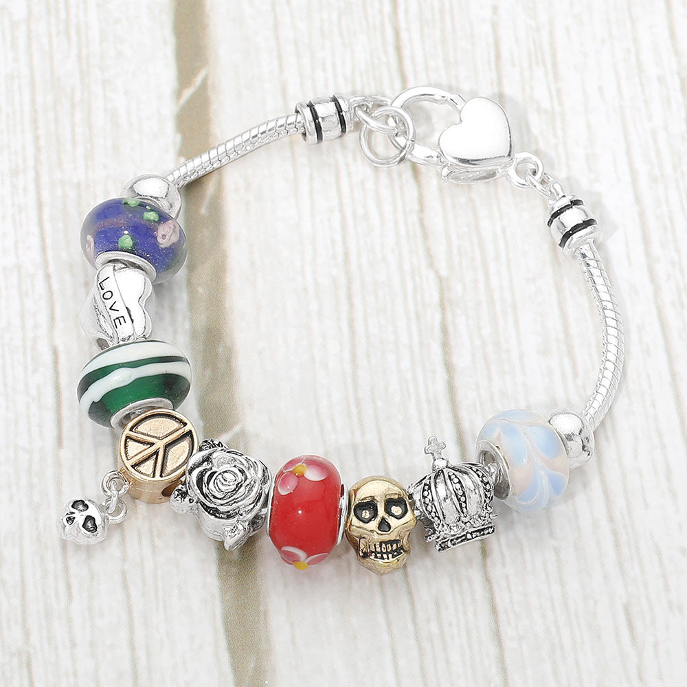 Multi Bead Love Flower Charm Bracelet