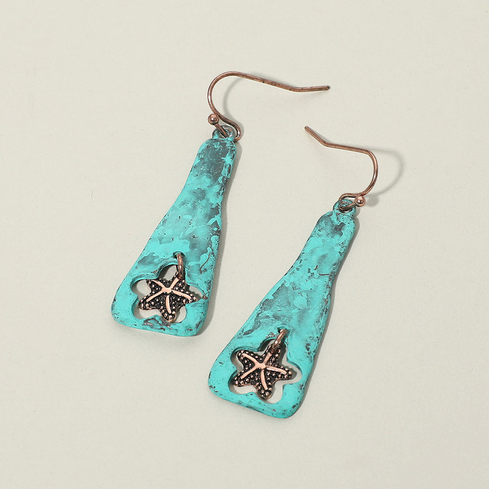 Women's Textured Metal Starfish Charm Drop Plate Dangle Earrings