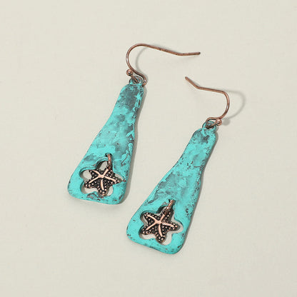 Women's Textured Metal Starfish Charm Drop Plate Dangle Earrings