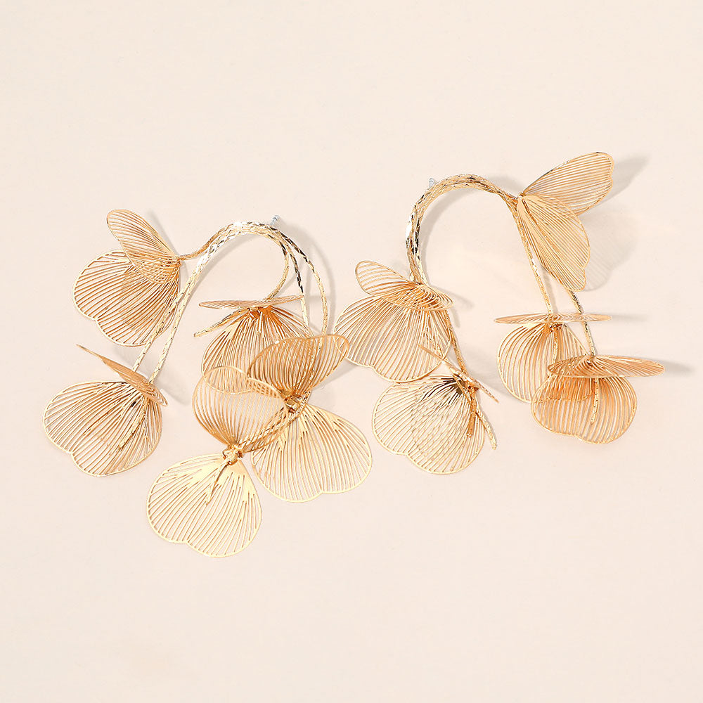 Metal Cutout Floral Wire Drop Earrings