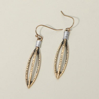 Boho Textured Metal Open Marquise Drop Earrings