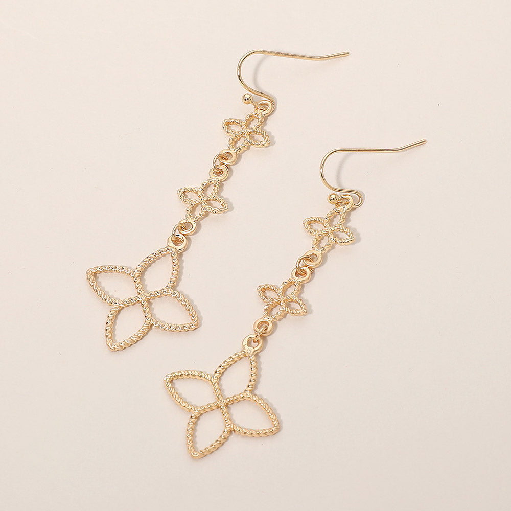 Textured Metal Floral Link Drop Earrings