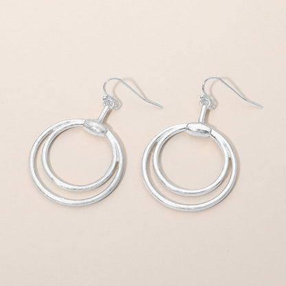 Open Metal Double Layered Circle Drop Earrings