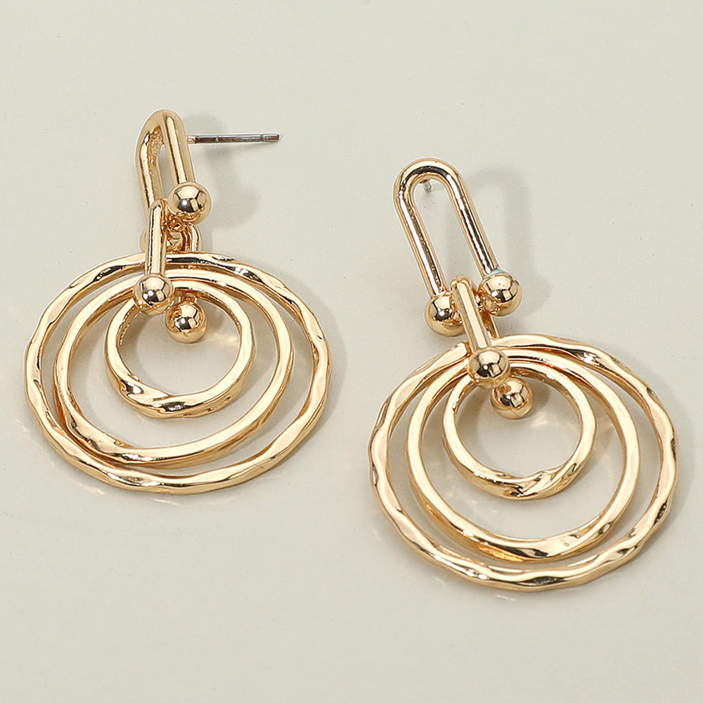 Women's Hammered Metal Layered Spiral Hoop Drop Dangle Earrings
