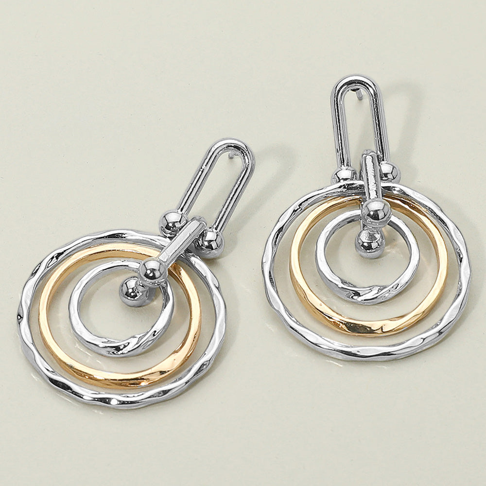 Women's Hammered Metal Layered Spiral Hoop Drop Dangle Earrings