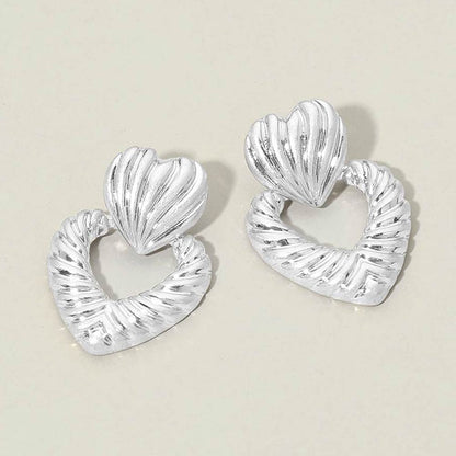Textured Metal Double Heart Earrings
