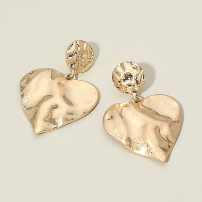 Worn Metal Hammered Heart Drop Earrings