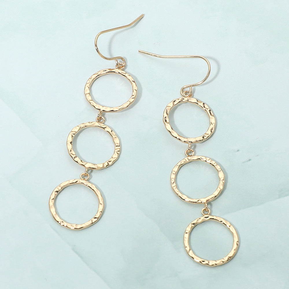 Textured Metal Open Circle Link Drop Earrings