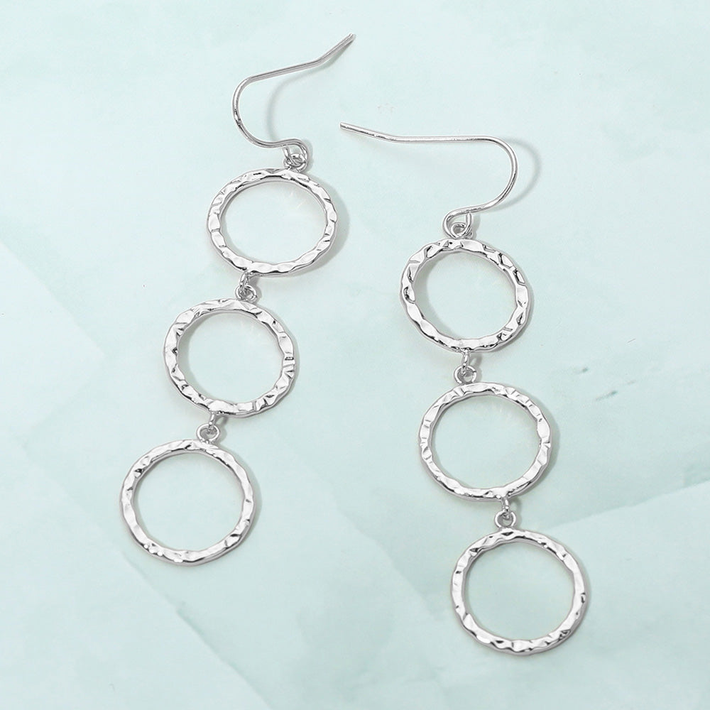 Textured Metal Open Circle Link Drop Earrings