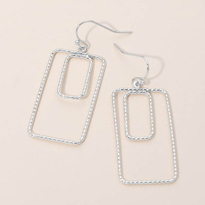 Geometric Rectangle Double Frame Drop Earrings