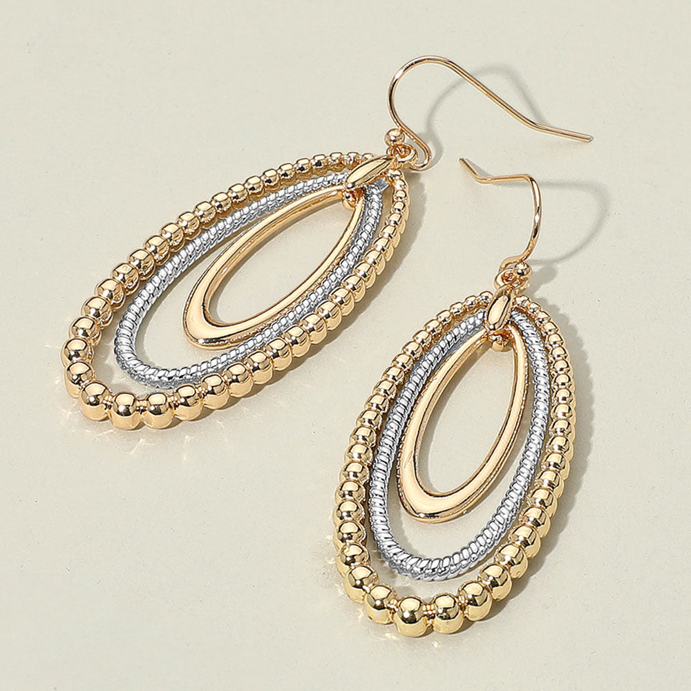 Textured Bead Layered Oval Dangle Earrings