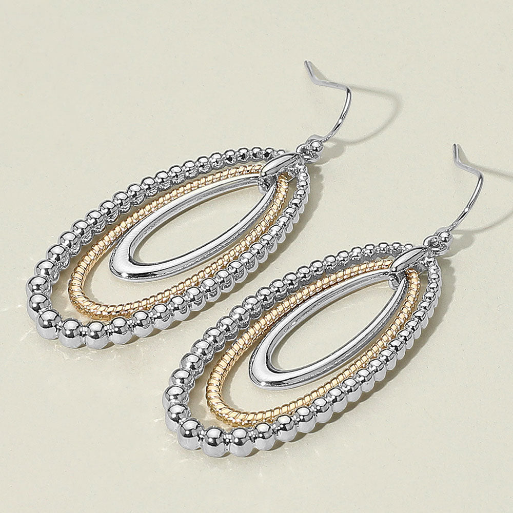 Textured Bead Layered Oval Dangle Earrings