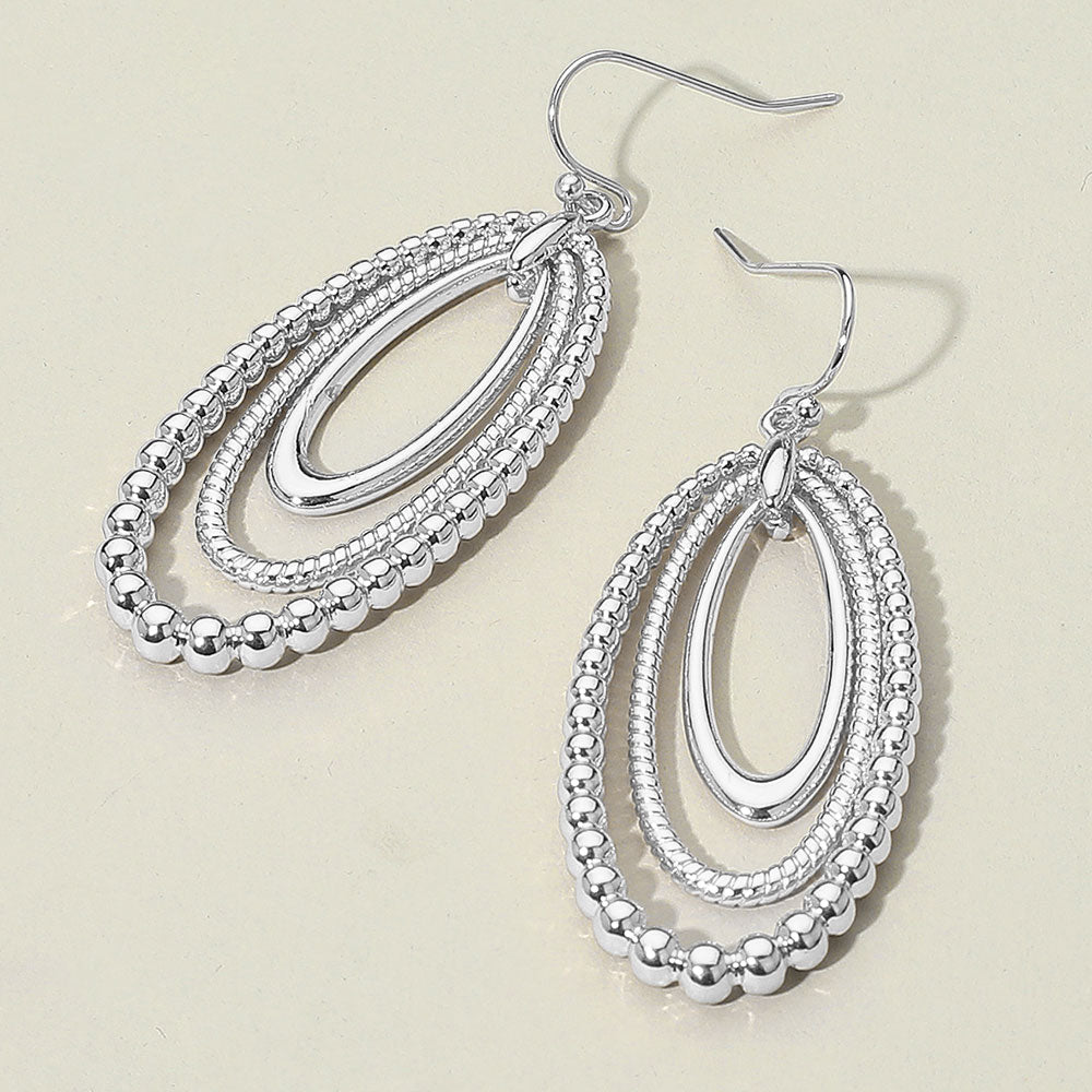 Textured Bead Layered Oval Dangle Earrings