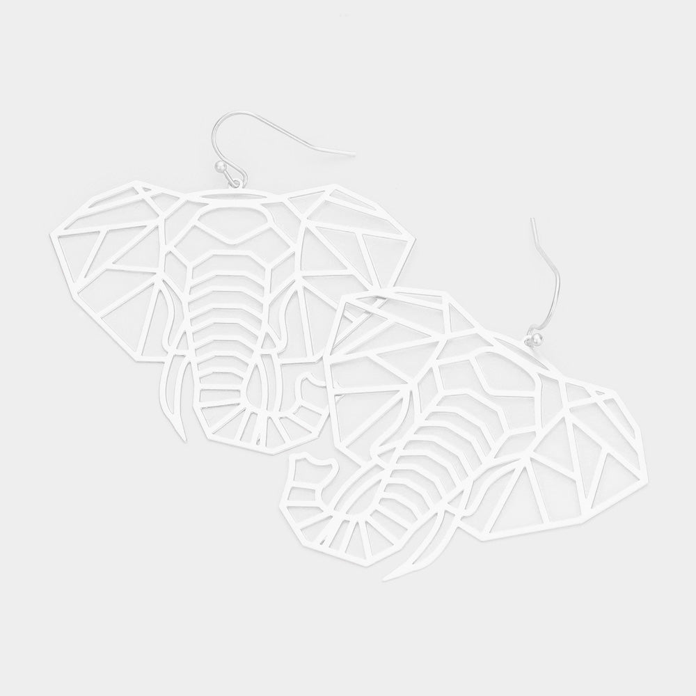 Brass Metal Cutout Elephant Dangle Earrings