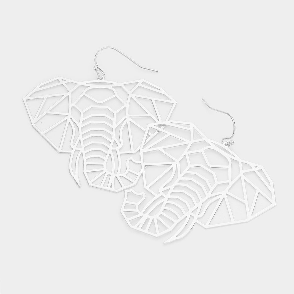 Brass Metal Cutout Elephant Dangle Earrings