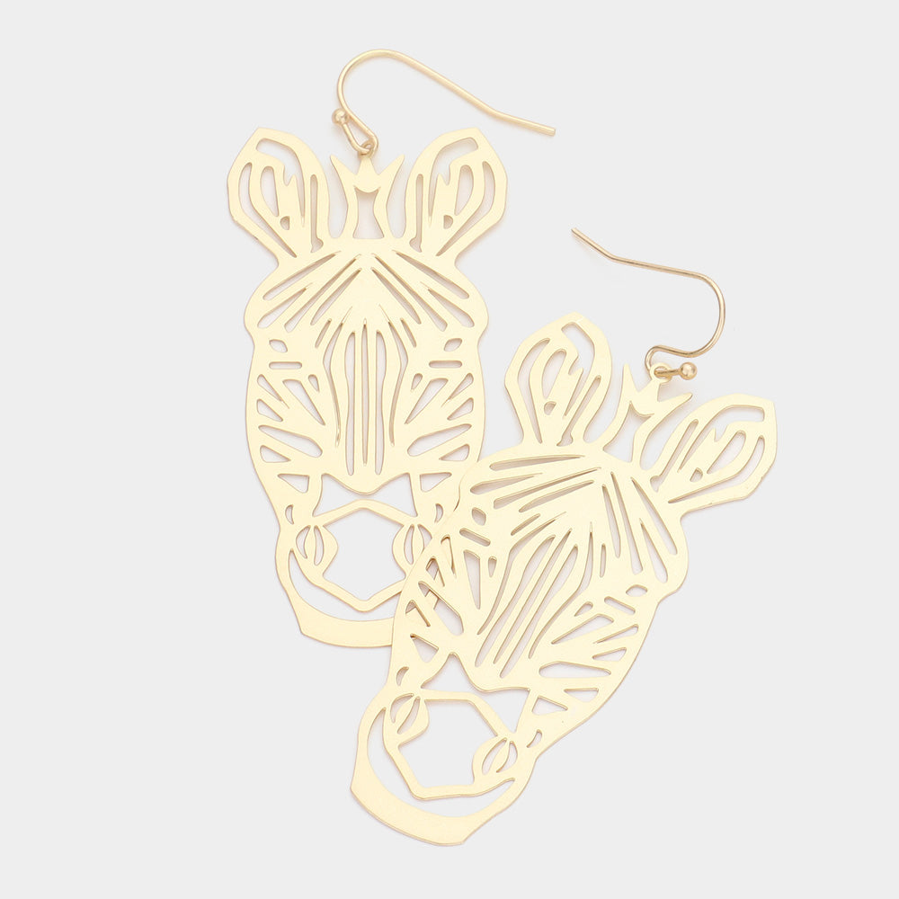 Brass Metal Cutout Zebra Dangle Earrings