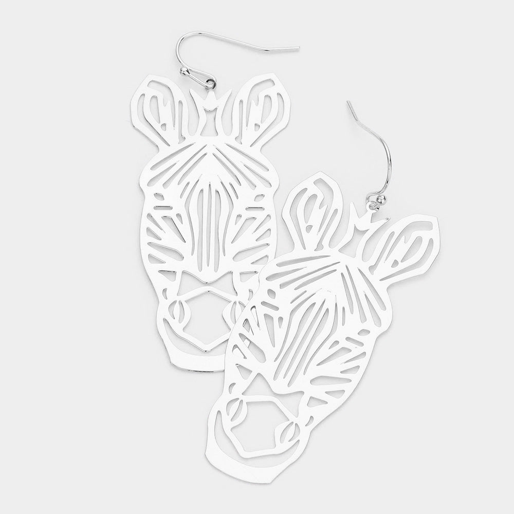 Brass Metal Cutout Zebra Dangle Earrings
