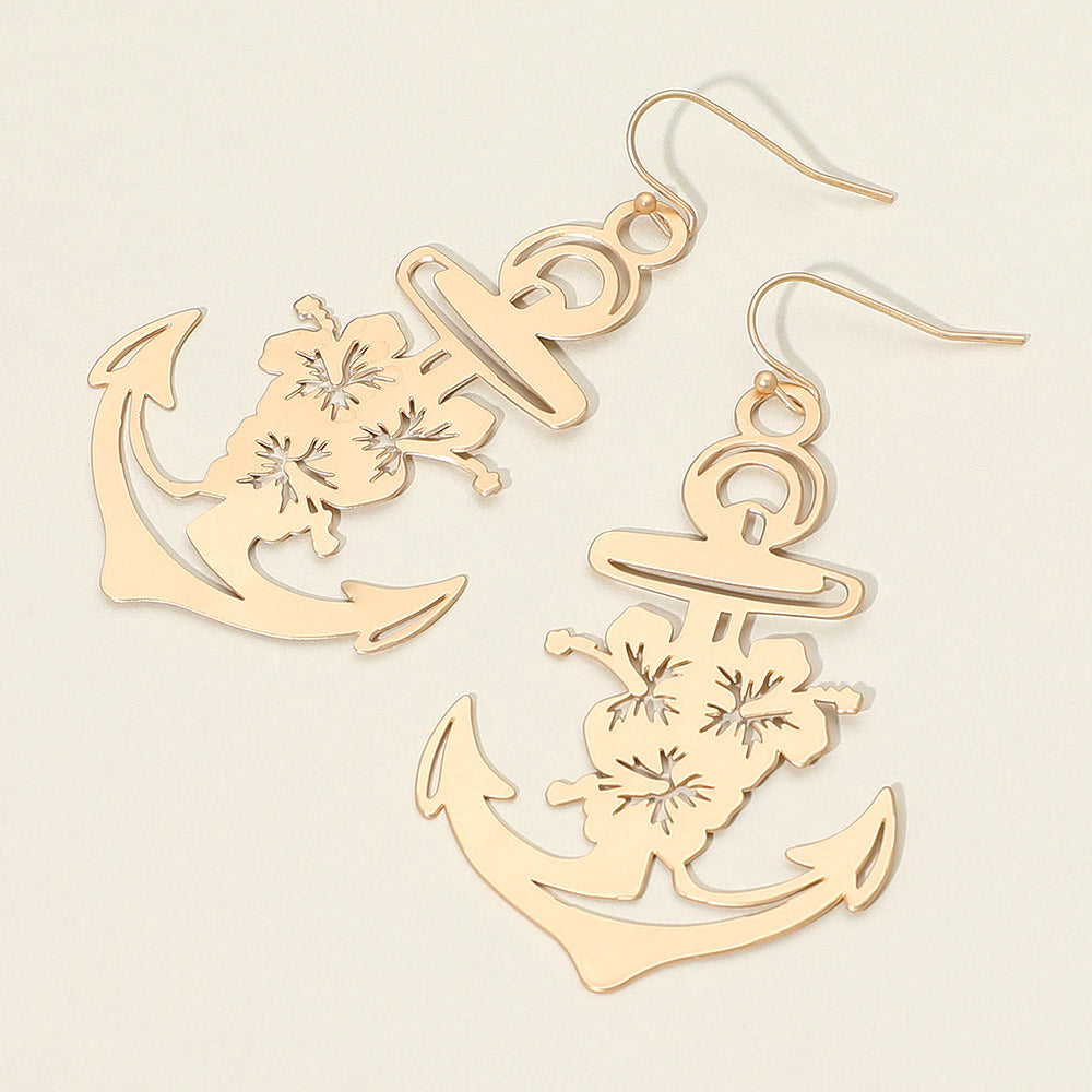 Brass Metal Cutout Anchor Dangle Earrings