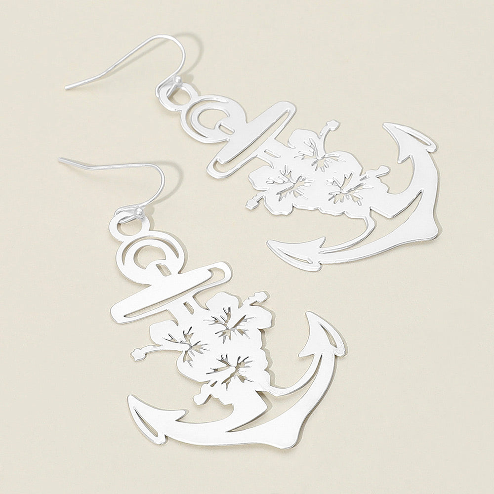 Brass Metal Cutout Anchor Dangle Earrings