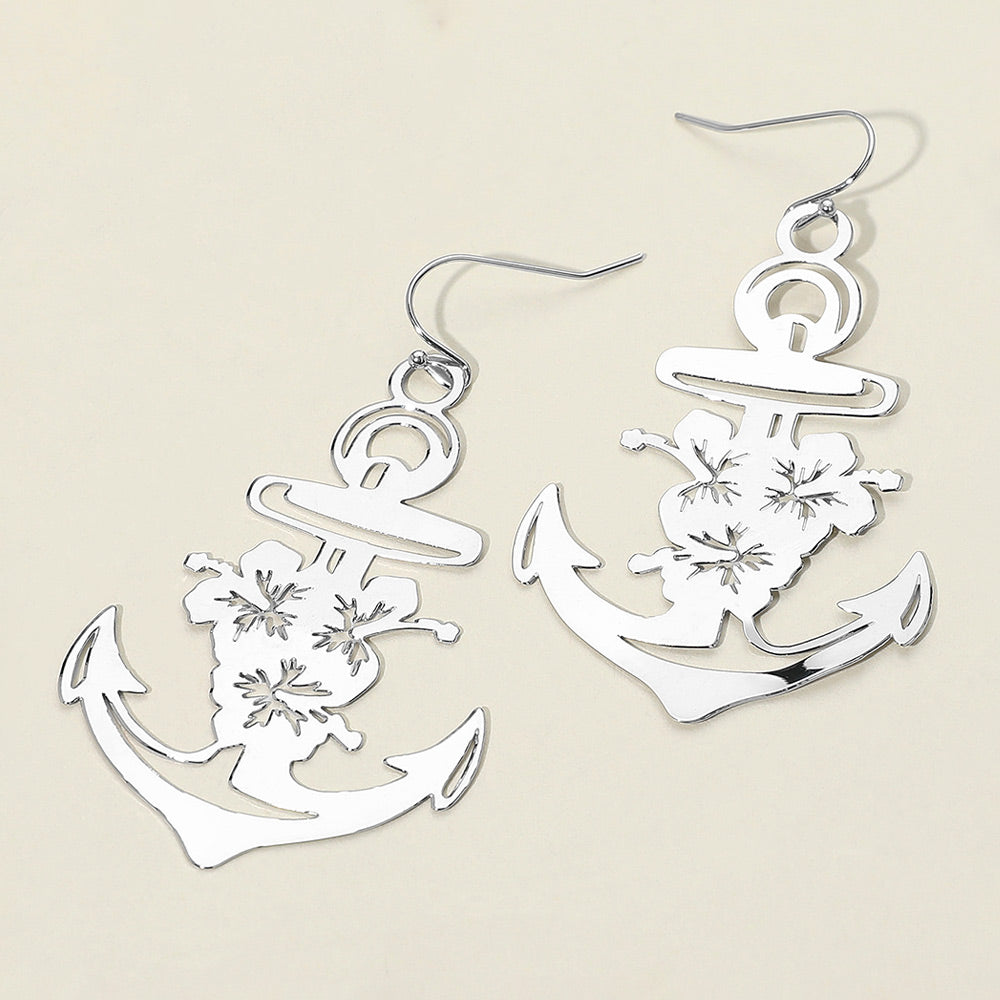 Brass Metal Cutout Anchor Dangle Earrings