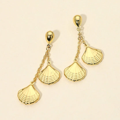 Stainless Steel Seashell Charm Drop Earrings