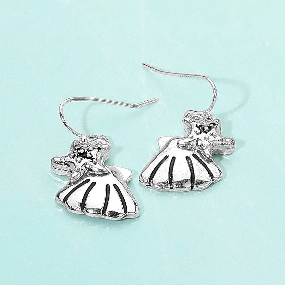 Metal Starfish Shell Dangle Earrings