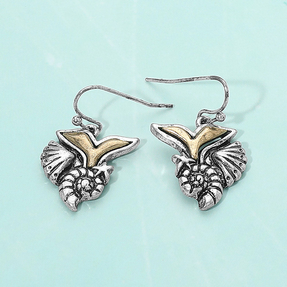 Metal Whale Tail Starfish Conch Shell Dangle Earrings