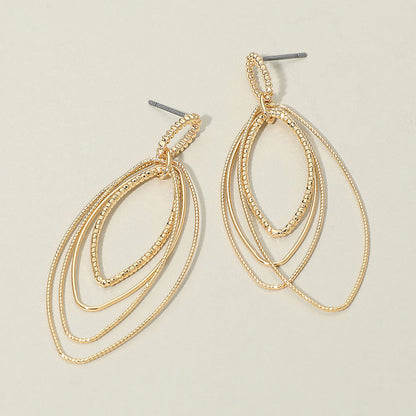 Textured Metal Open Layered Oval Drop Earrings