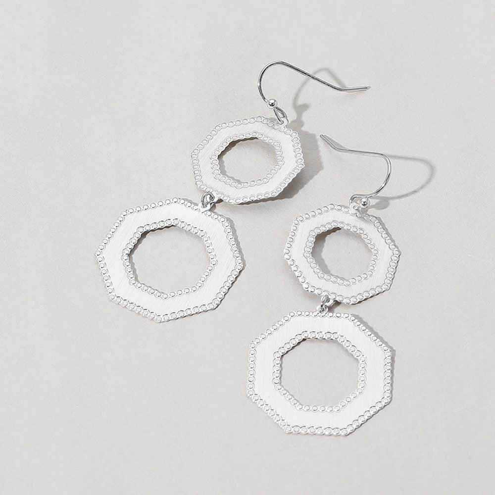 Metal Double Octagon Link Drop Dangle Earrings