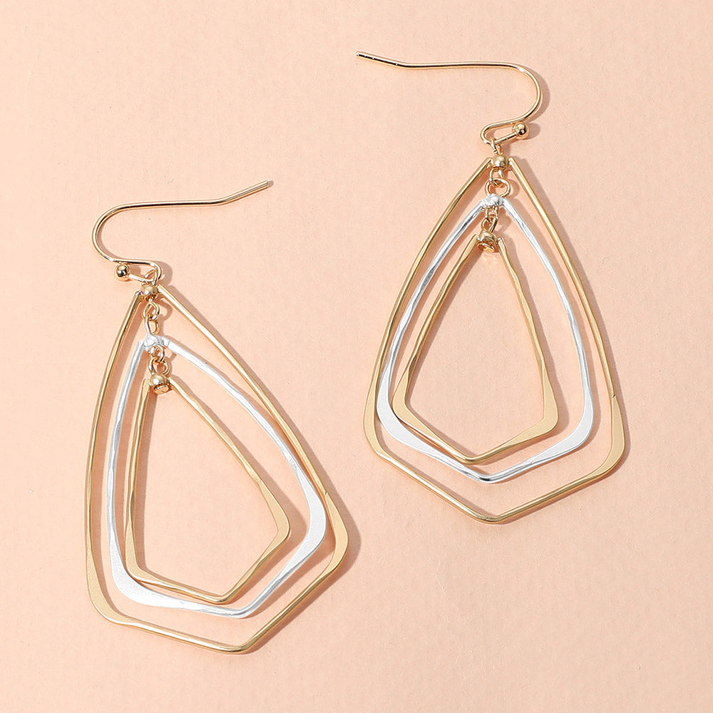 Metal Wire Geometric Triple Layered Dangle Earrings