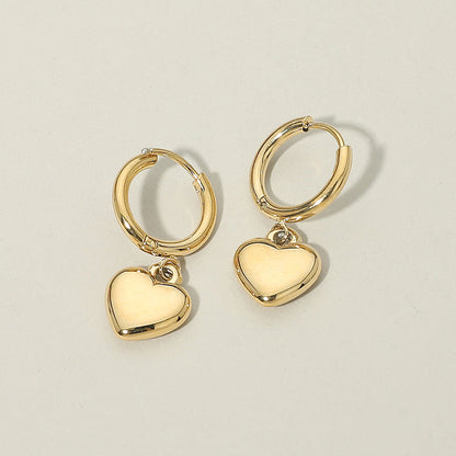 Stainless Steel Heart Charm Drop Mini Huggie Hoop Earrings