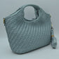 Woven Basket Weave Top-Handle Crossbody Bag and Handbag with Adjustable Strap