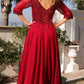 Nox Anabel MF100 Long Sequin Bodice 3/4 Sleeve A-line Gown