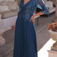 Nox Anabel MF100 Long Sequin Bodice 3/4 Sleeve A-line Gown