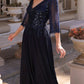 Nox Anabel MF100 Long Sequin Bodice 3/4 Sleeve A-line Gown