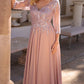 Nox Anabel MF100 Long Sequin Bodice 3/4 Sleeve A-line Gown