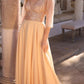 Nox Anabel MF101 Long V-Neck Embellished Bodice 3/4 Sleeve A-line Gown