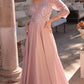 Nox Anabel MF101 Long V-Neck Embellished Bodice 3/4 Sleeve A-line Gown