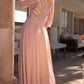 Nox Anabel MF101 Long V-Neck Embellished Bodice 3/4 Sleeve A-line Gown