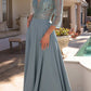 Nox Anabel MF101 Long V-Neck Embellished Bodice 3/4 Sleeve A-line Gown