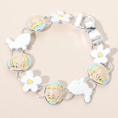 Enamel Easter Bunny Egg Flower Link Magnetic Bracelet