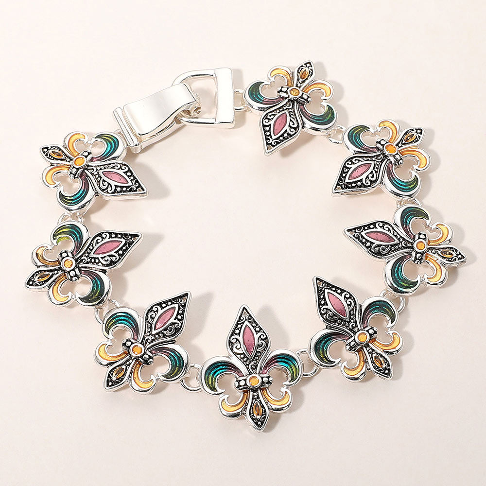 Women's Enamel Fleur de Lis Link Magnetic Bracelet