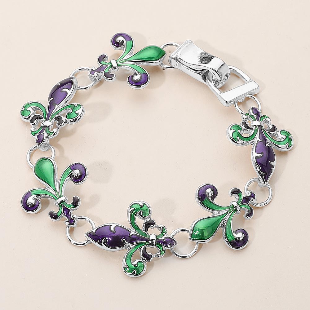 Women's Enamel Fleur de Lis Link Magnetic Bracelet