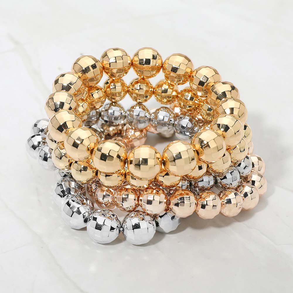 5 UNIDADES - Pulseras elásticas de varias capas con cuentas de metal facetado