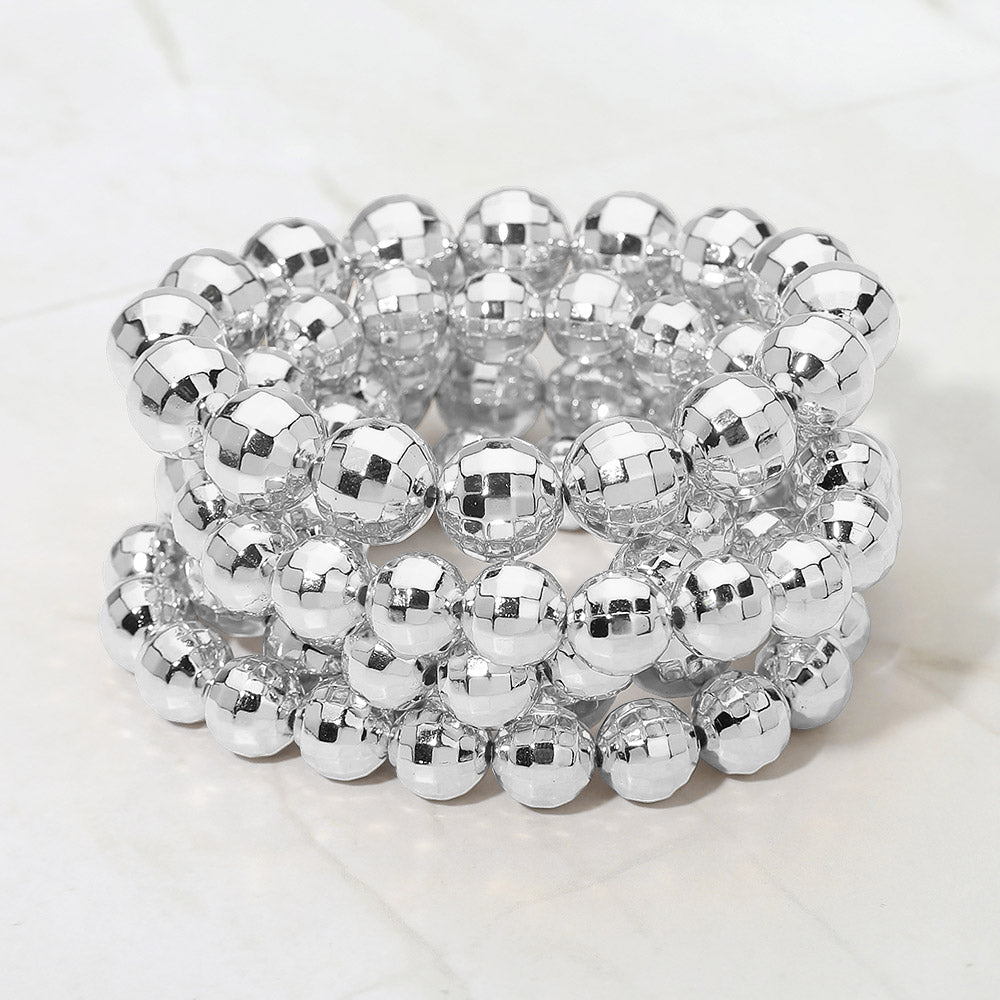 5 UNIDADES - Pulseras elásticas de varias capas con cuentas de metal facetado