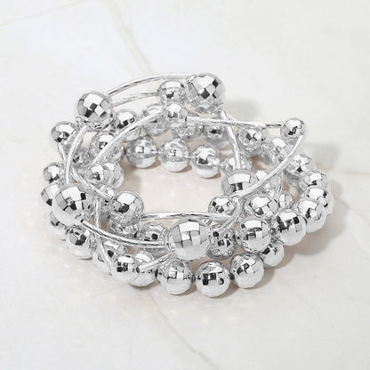 5PCS - Faceted Polished Ball Bar Beaded Stretch Multi Layered Bracelets